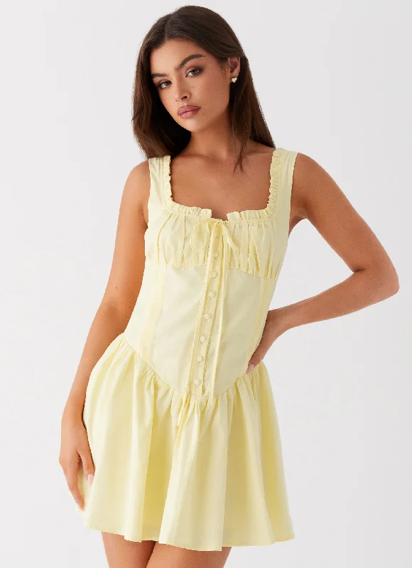 Wren Mini Dress - Yellow Chic Pleated Mini Dress