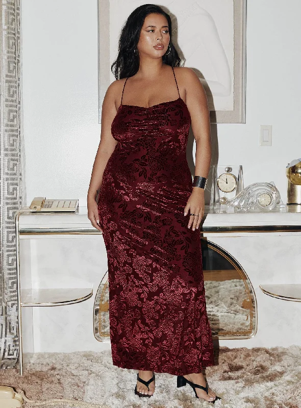 Zotta Maxi Dress Burgundy Curve Stylish Off-Shoulder Maxi Dress