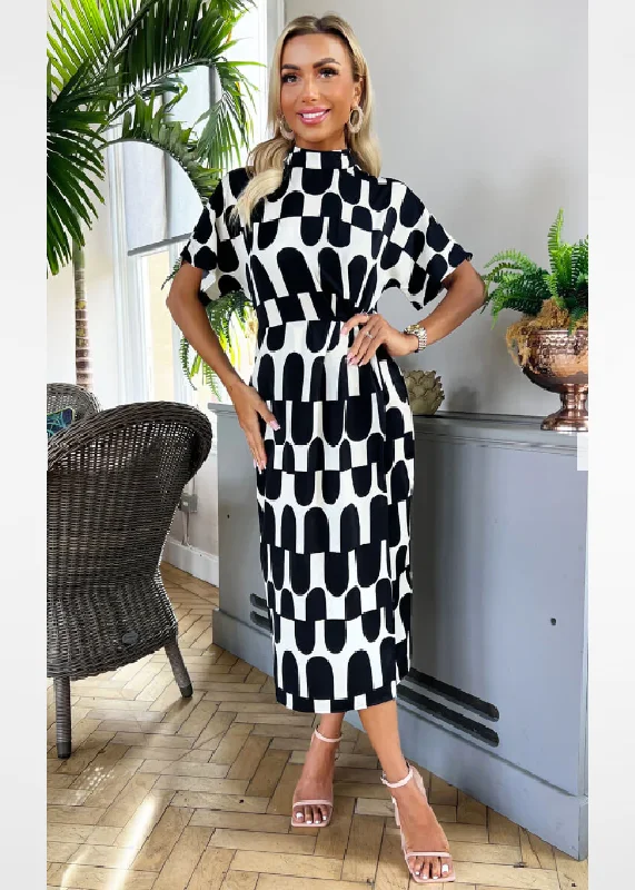 Aoife Black High Neck Midi Dress