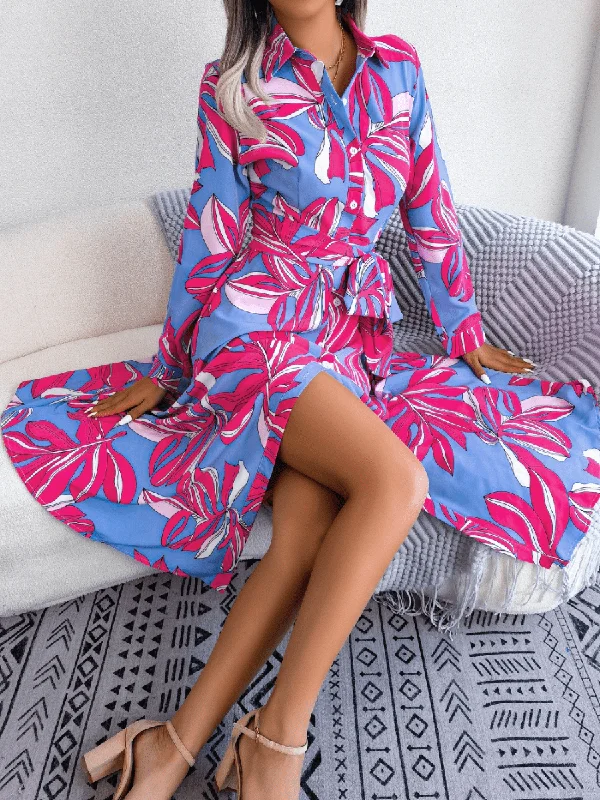 Belted Long Sleeve Midi Dress