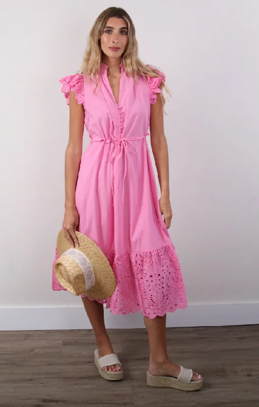 Eyelet Ruffle Midi Dress