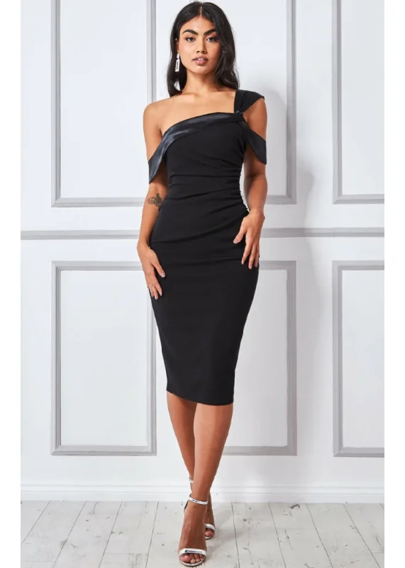 Faith Black Satin Band Bodycon Midi Dress