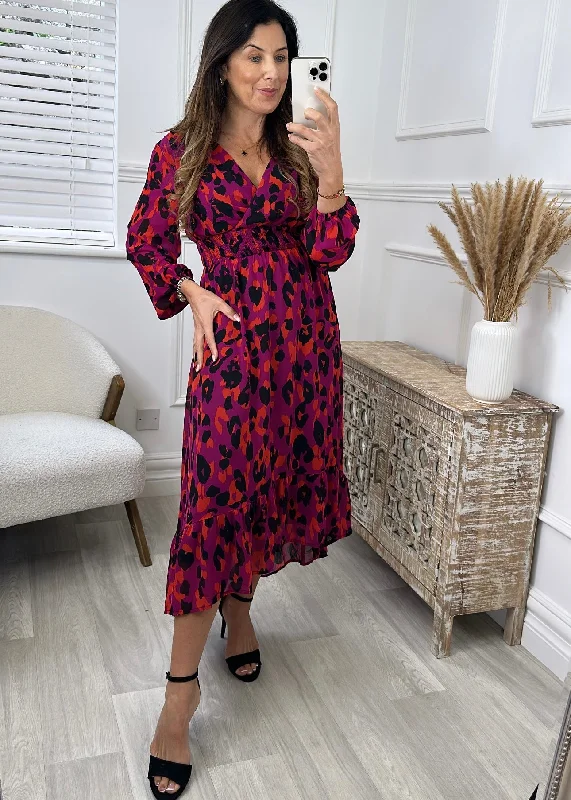 Florence Magenta Animal Print Midi Dress