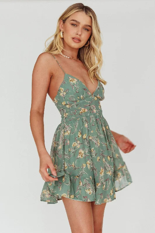 Got Love Frill Hem Mini Dress Floral Sage