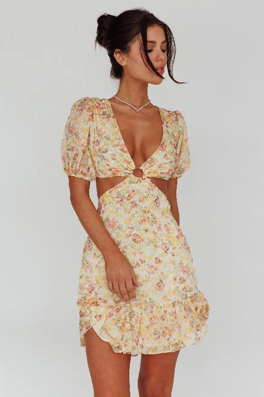 Graciele Laced Back Cut-Out Mini Dress Floral Orange