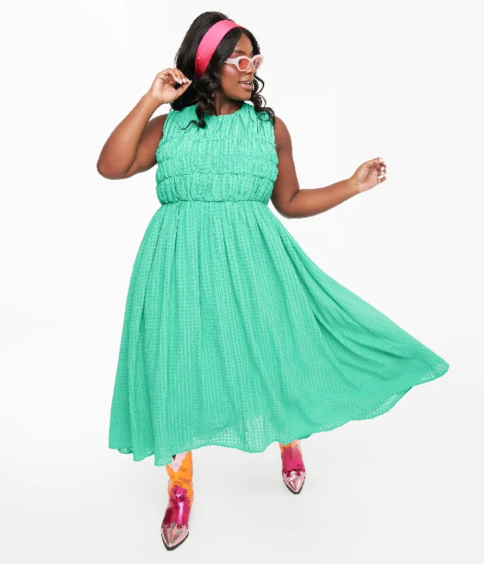 Green Seersucker Midi Dress