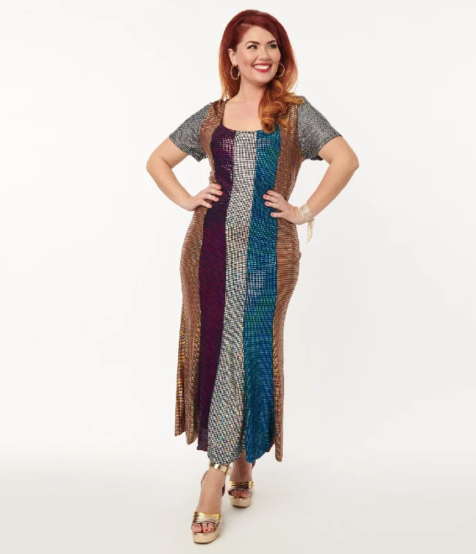 Plus Size Multicolored Sequins Midi Dress