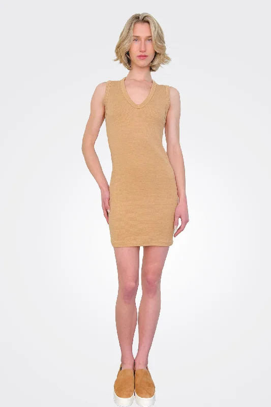 Puckered Knit Mini Dress - Italian Clay