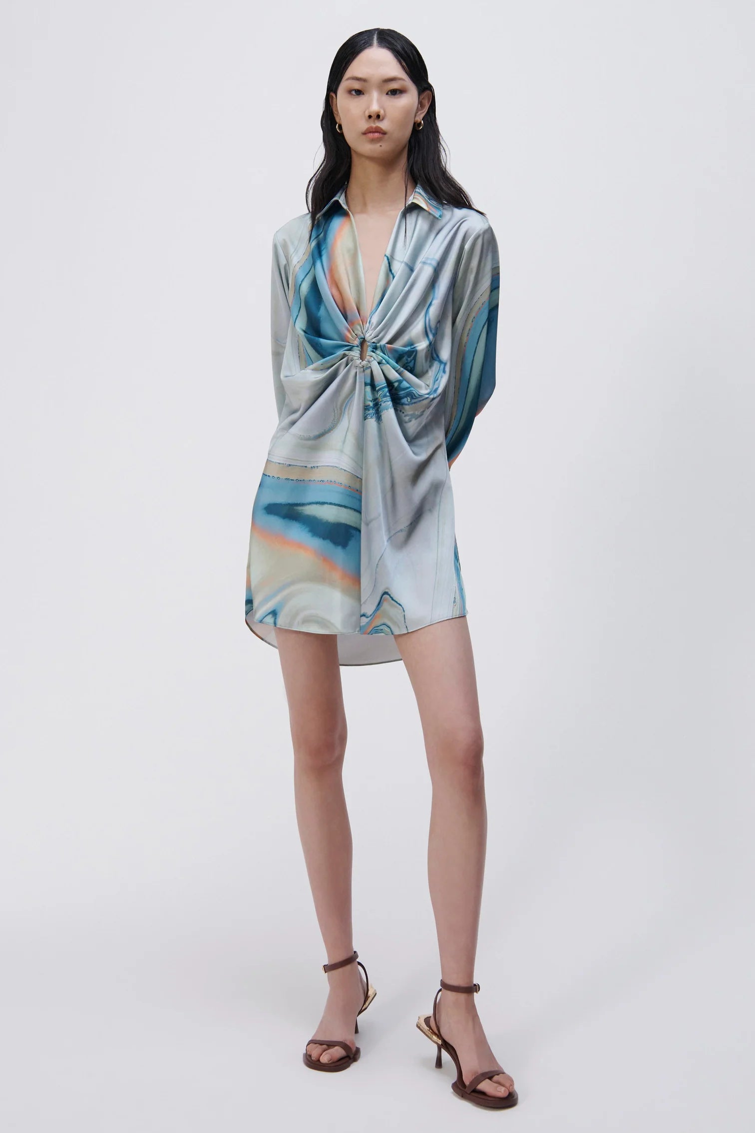 Roma Satin Mini Dress - Laguna Marble Print