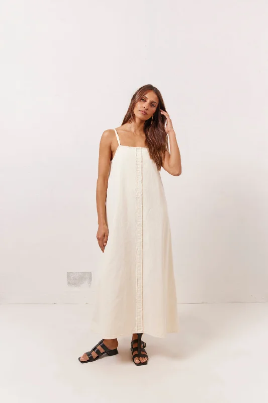 Ruth Denim Midi Dress Cream