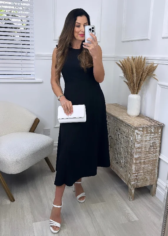 Sadhbh Black High Neck Midi Dress