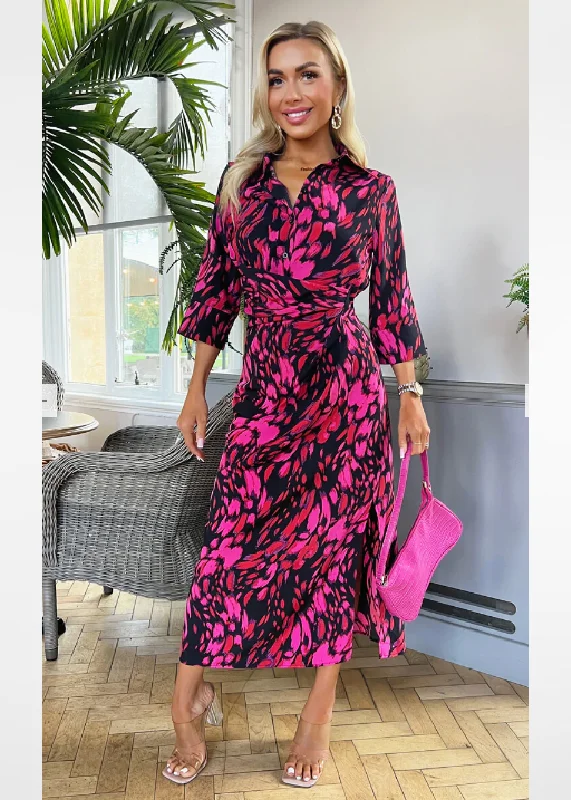 Stephanie Pink Printed Shirt Midi Dress