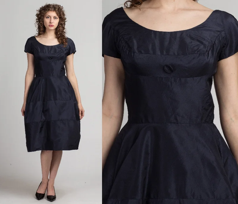 Vintage 1960s Oscar De La Renta Navy Blue Midi Dress - Small to Medium