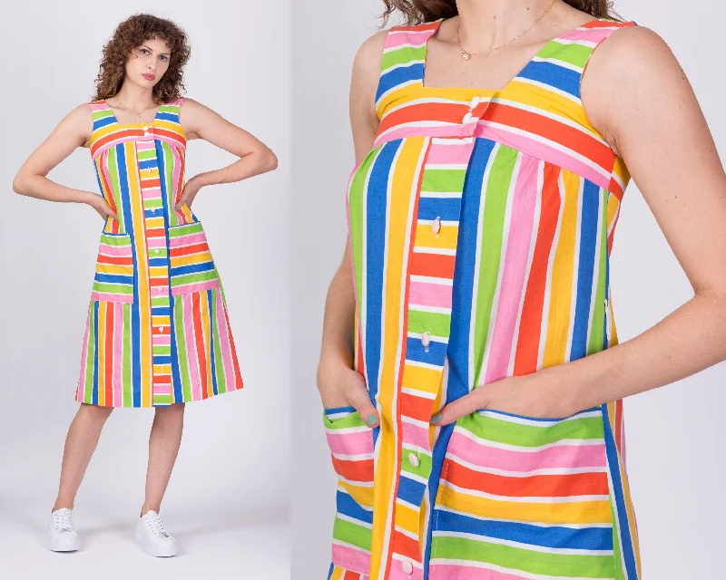 Vintage 70s Rainbow Striped Midi Dress - Petite XS