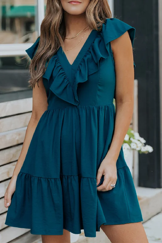 Temperament Pleated Slim Elegant Solid Color V Neck Midi Dress