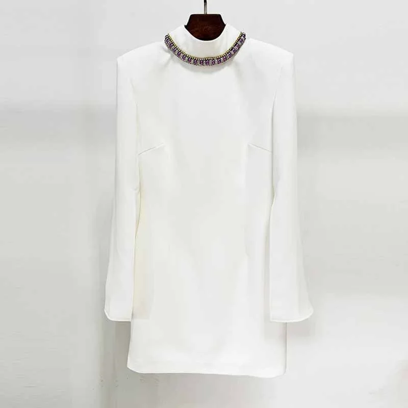 Women's White Mini Dress With Long Sleeves