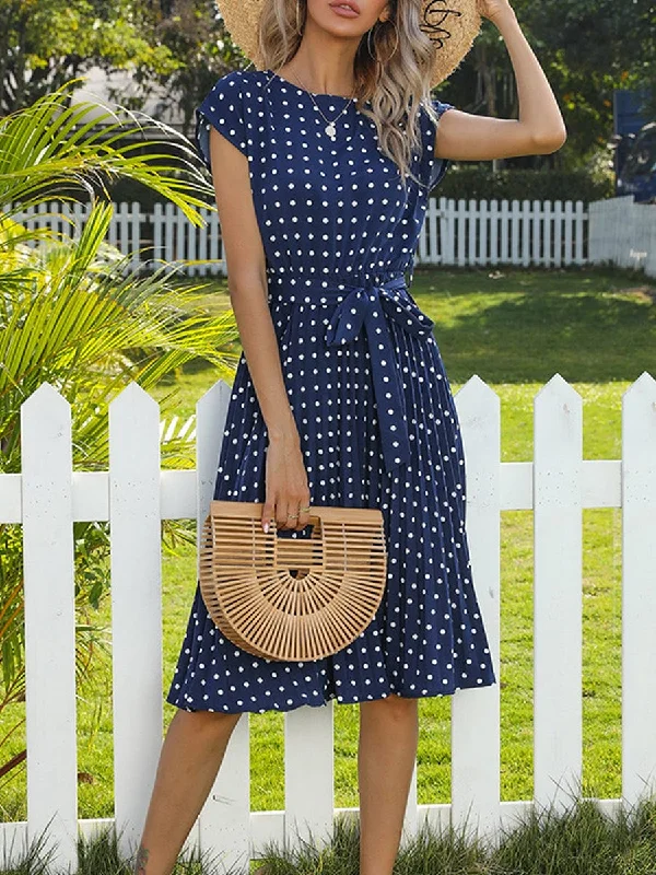 Yellow Polka Dot Pleated Midi Dress