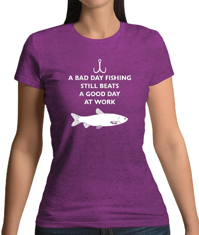 A Bad Day Fishing Beats A Good Day At Work Womens T-Shirt Print Jacquard Patchwork
