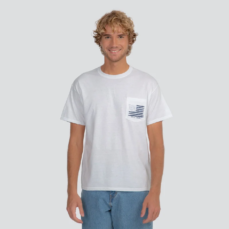 Vertical Flag Pocket Basic T-Shirt Spandex Blend Rayon Blend Denim Blend