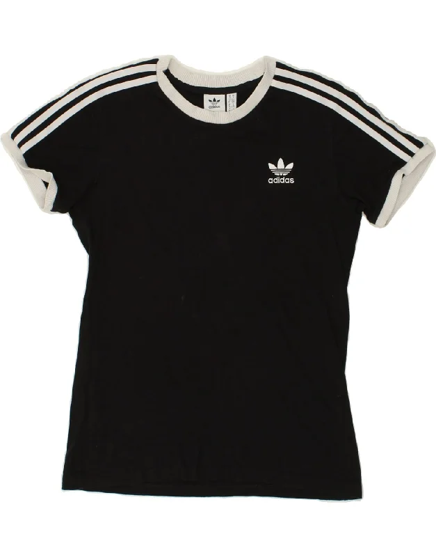 ADIDAS Womens T-Shirt Top UK 10 Samll Black Cotton Spandex Blend Rayon Blend Denim Blend
