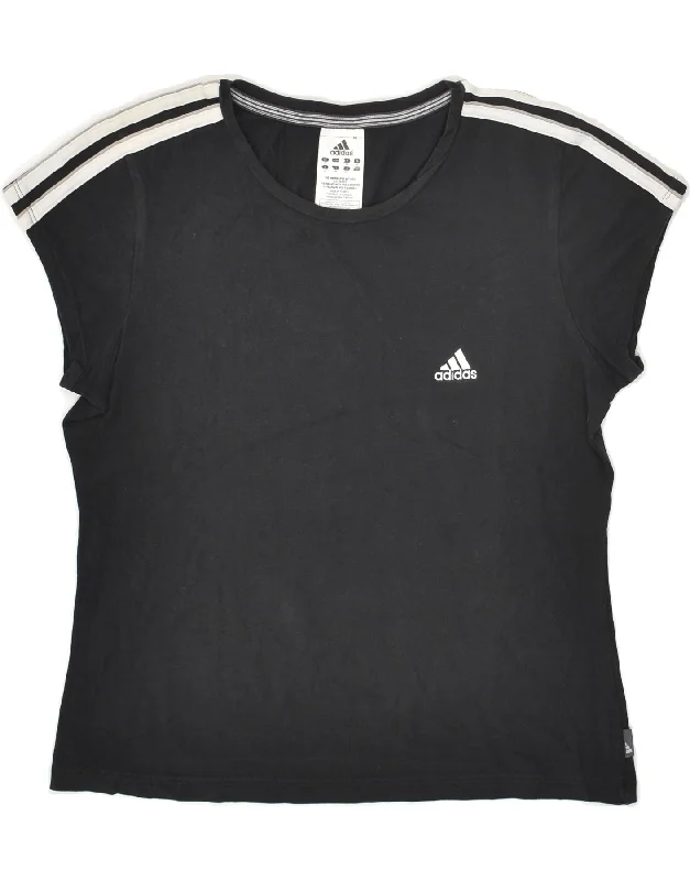 ADIDAS Womens T-Shirt Top UK 16 Large Black Cotton Fleece Fabric Down Fabric Feather Fabric ADIDAS Womens T-Shirt Top UK 16 Large Black Cotton Fleece Fabric Down Fabric Feather Fabric