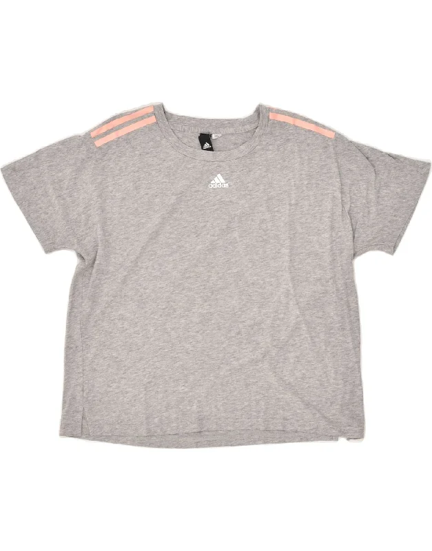 ADIDAS Womens T-Shirt Top UK 16 Large Grey Cotton Graphic Embroidered Appliqued