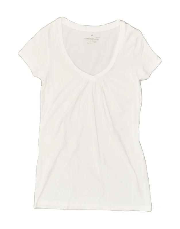 BANANA REPUBLIC Womens T-Shirt Top UK 6 XS White Cotton Thin T-Shirt Open Front Quick Dry