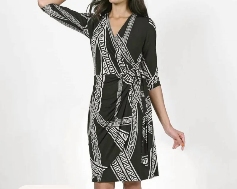 Black/vanilla Knit Wrap Dress Style 223270