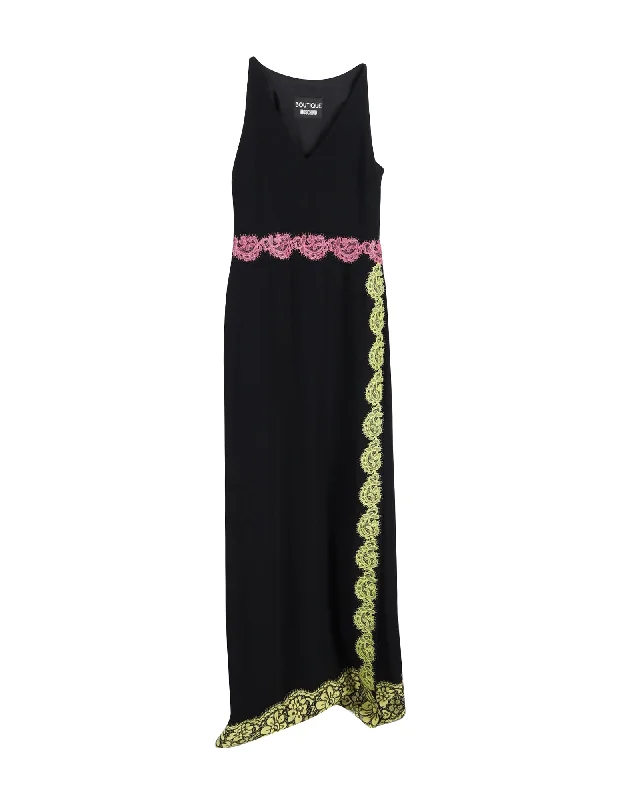 Boutique Moschino Lace Trimmed Maxi Dress in Black Triacetate