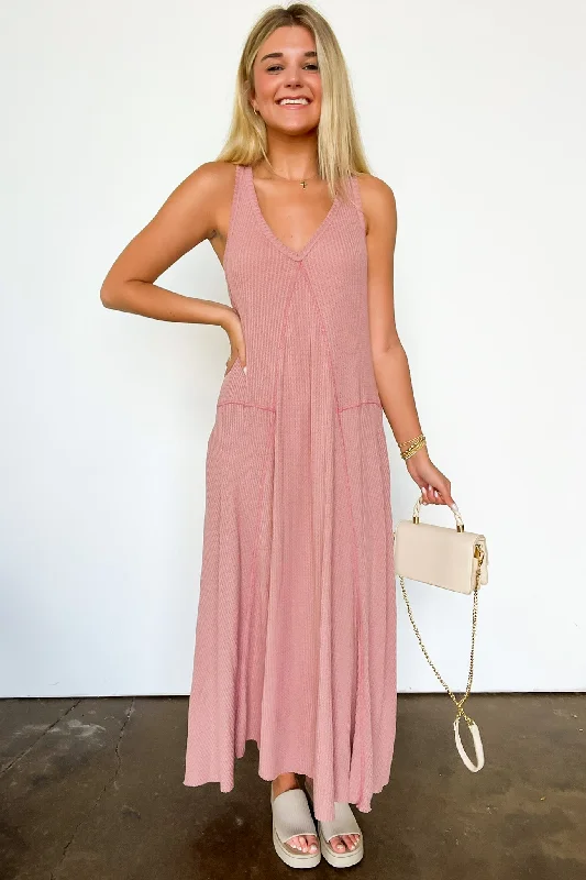 Breelie V-Neck Waffle Knit Maxi Dress - FINAL SALE