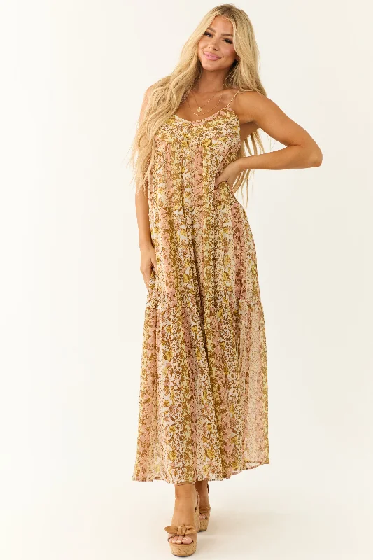 Buttercream Floral Print Sleeveless Maxi Dress