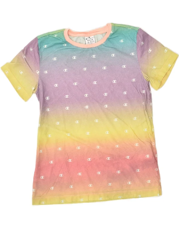 CHAMPION Womens T-Shirt Top UK 12 Medium Multicoloured Colourblock Cotton Denim Fabric Leather Fabric Suede Fabric CHAMPION Womens T-Shirt Top UK 12 Medium Multicoloured Colourblock Cotton Denim Fabric Leather Fabric Suede Fabric