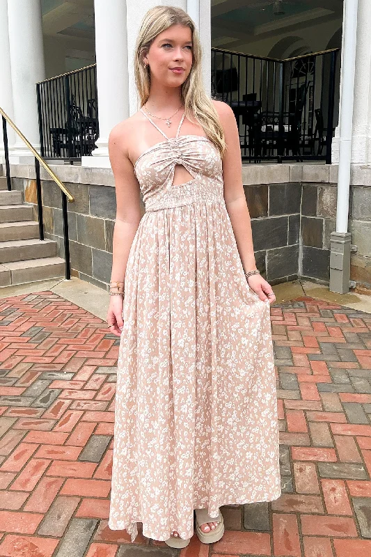 Charming Potential Floral Ruched Halter Maxi Dress - FINAL SALE