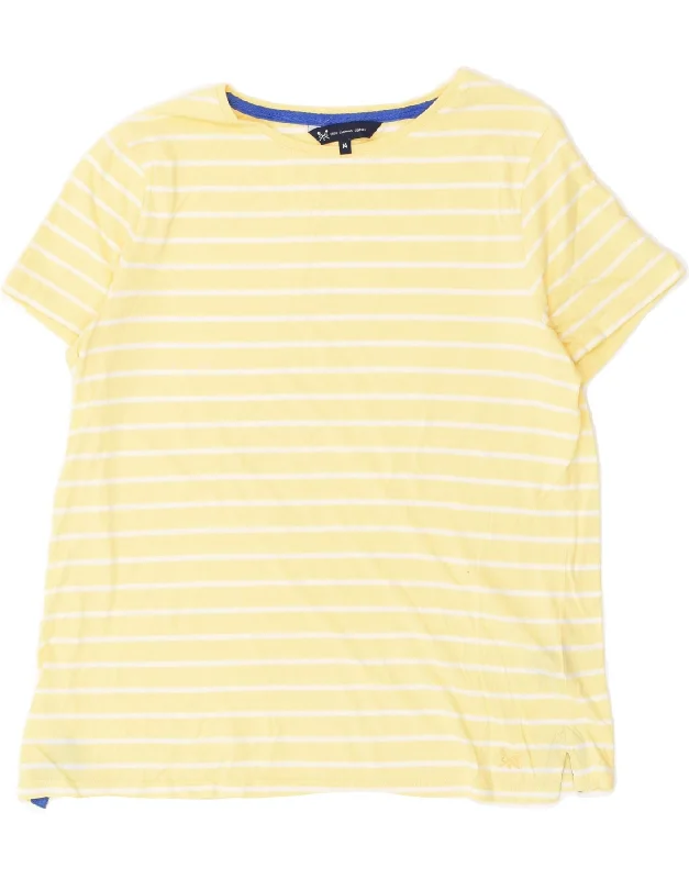 CREW CLOTHING Womens T-Shirt Top UK 14 Medium Yellow Striped Cotton Thin T-Shirt Open Front Quick Dry
