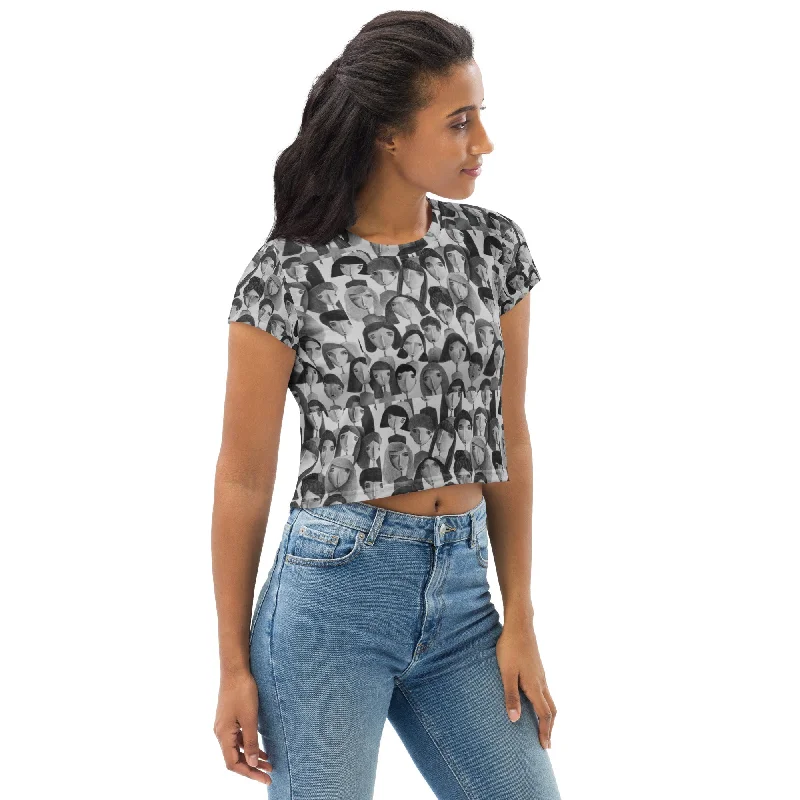 Cropped Short Sleeve Tee DIFFERENT FACES Iron Safe Non-Iron Wrinkle Free