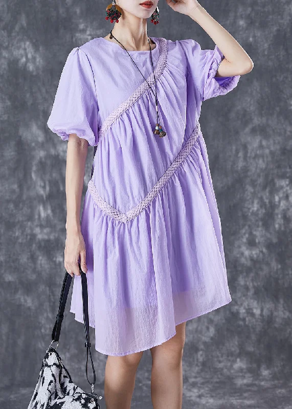 DIY Purple Asymmetrical Patchwork Wrinkled Maxi Dresses Summer