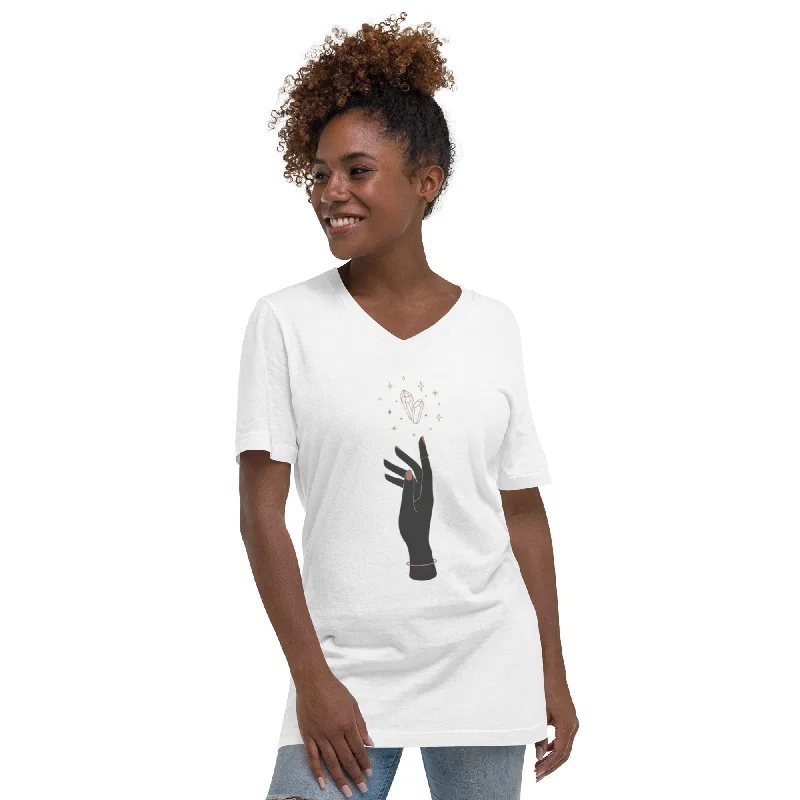 DREAM Women's V-Neck T-Shirt Mesh Fabric Canvas Fabric Denim Fabric