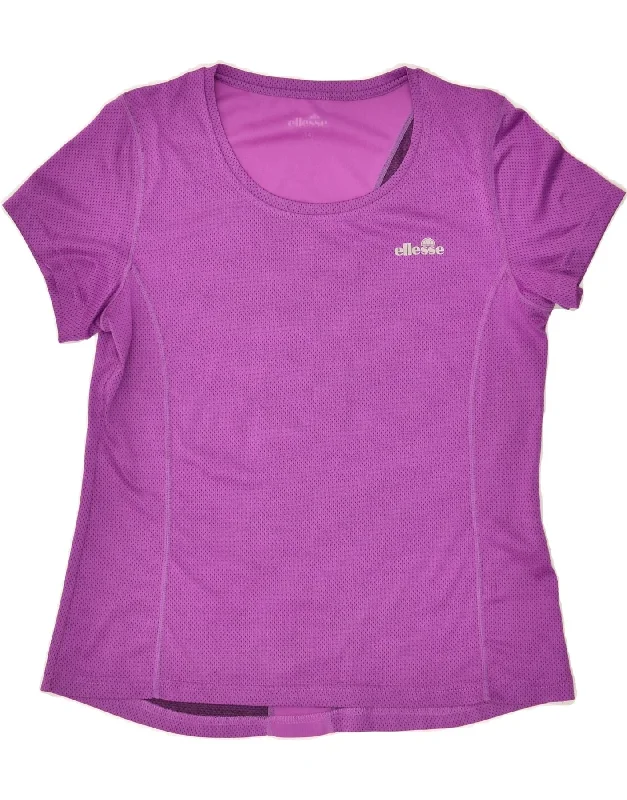 ELLESSE Womens T-Shirt Top UK 14 Medium Purple Polyester Chenille Brocade Lace