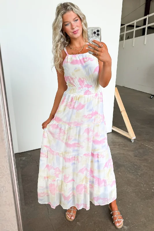 Exceptionally Radiant Cloudwash Halter Maxi Dress - FINAL SALE