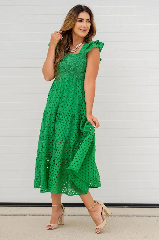 Eyelet Dual Flutter Maxi Dress