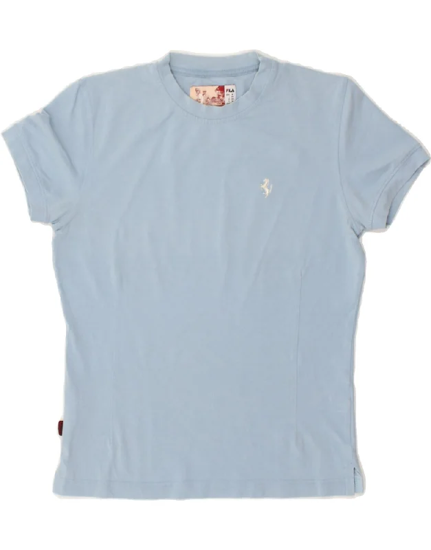 FILA Womens T-Shirt Top UK 12 Medium Blue V-Neck T-Shirt Long Sleeve Cotton