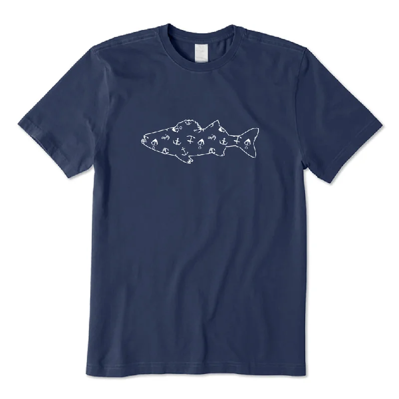 Fish and Anchor T-Shirt Cotton Fabric Linen Fabric Terry Fabric