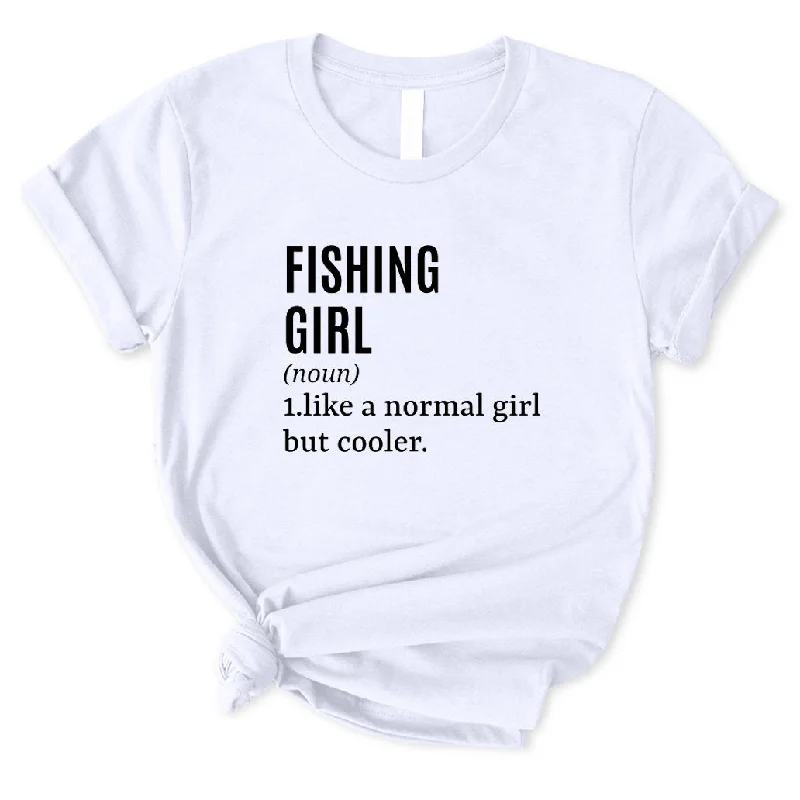 Fishing Girl T-Shirt for Women Solid Print Embellished