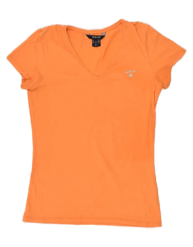GANT Womens T-Shirt Top UK 8 Small Orange Cotton Welt Pockets Slit Pockets