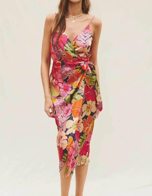 Hawaiian Print Wrap Dress In Multi