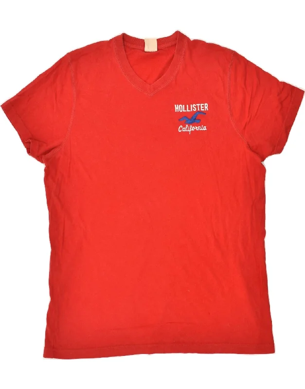 HOLLISTER Womens T-Shirt Top UK 18 XL Red Cotton Machine Wash Dry Clean Hand Wash