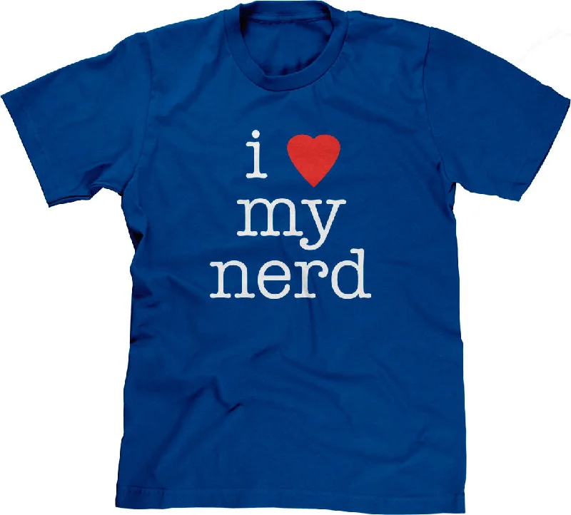 I Love My Nerd T-Shirt Notch Collar Peter Pan Collar Cowl Neck