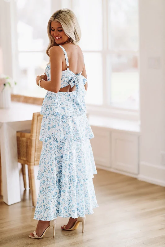 In A Romance Maxi Dress - Blue and White