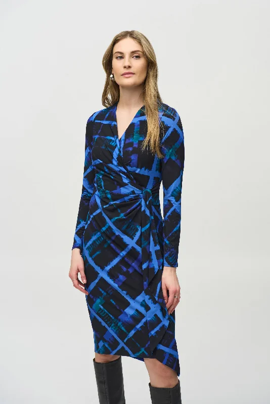 J.R 244131 Silky Knit Abstract Print Wrap Dress