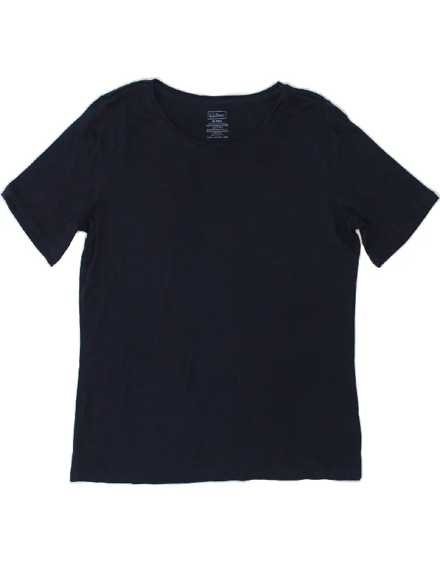 L.L.BEAN Womens T-Shirt Top UK 14 Medium Navy Blue Cotton Print Jacquard Patchwork